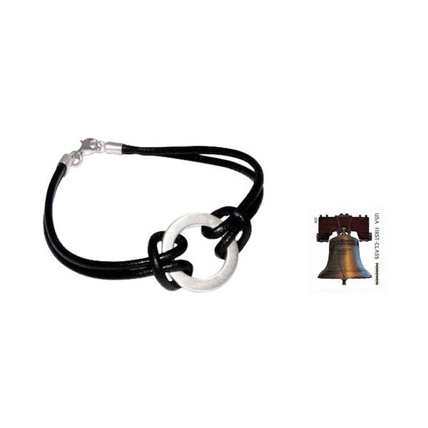 Alternate image for Sterling Silver Leather Wristband Mens Bracelet Harvest Moon