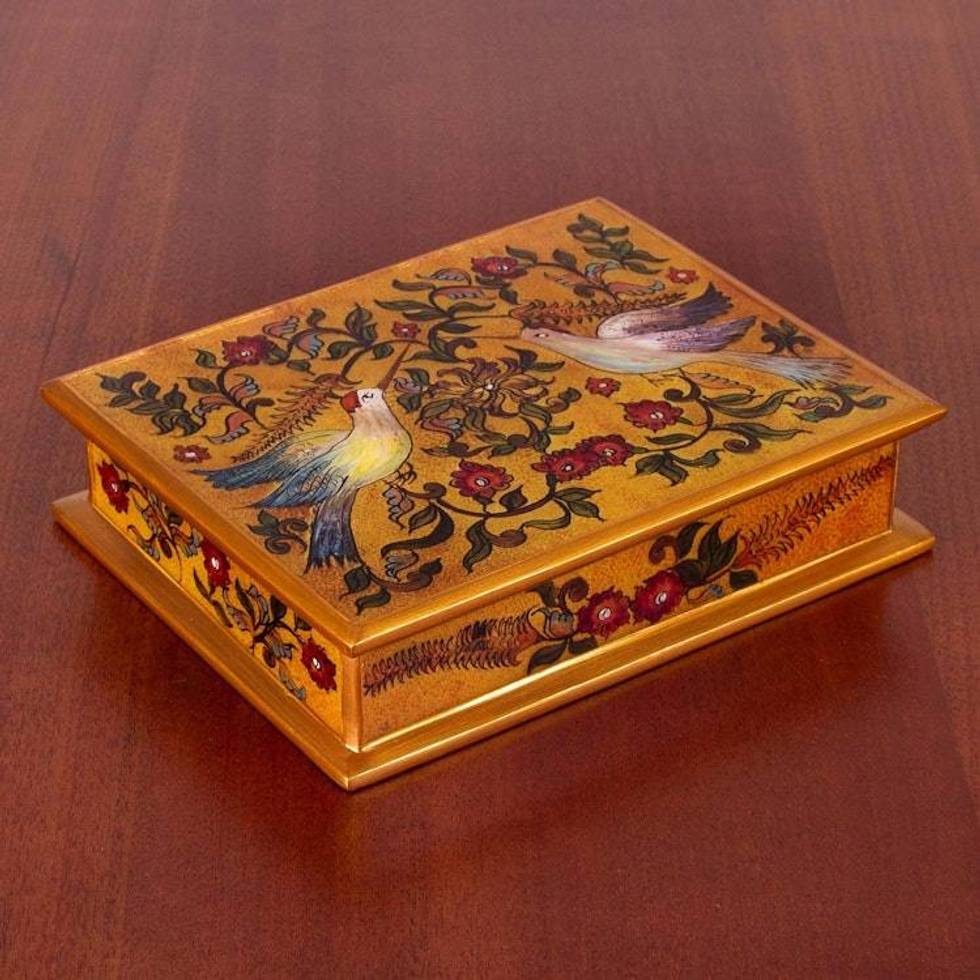 Hummingbird Reverse Painted Glass Decorative Box from Peru 'Freedom Hummingbirds'