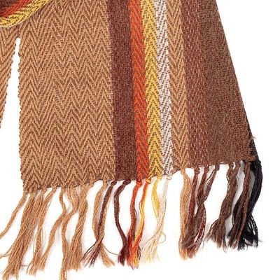 Alternate image for Striped Fringed Handwoven 100 Alpaca Scarf in Warm Shades Andean Horizons