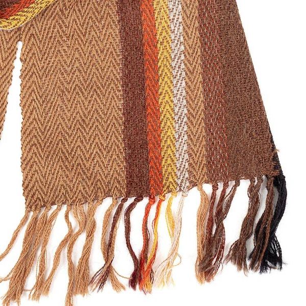 Alternate image for Striped Fringed Handwoven 100 Alpaca Scarf in Warm Shades Andean Horizons