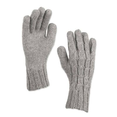 Alternate image for 100 Alpaca Cable Knit Gloves in Grey Shade from Peru Silver Braid