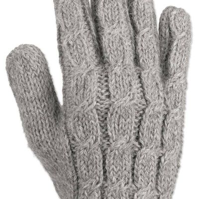 Alternate image for 100 Alpaca Cable Knit Gloves in Grey Shade from Peru Silver Braid