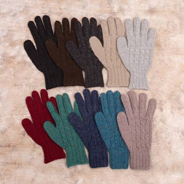 Alternate image for 100 Alpaca Cable Knit Gloves in Grey Shade from Peru Silver Braid