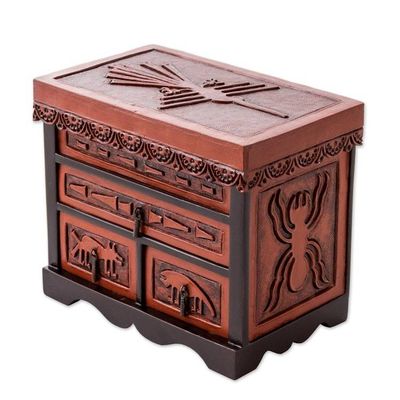 Alternate image for Hand Carved Wood Jewelry Box with Nazca Motif from Peru Nazca Chamber
