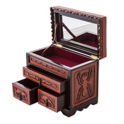 Alternate image for Hand Carved Wood Jewelry Box with Nazca Motif from Peru Nazca Chamber