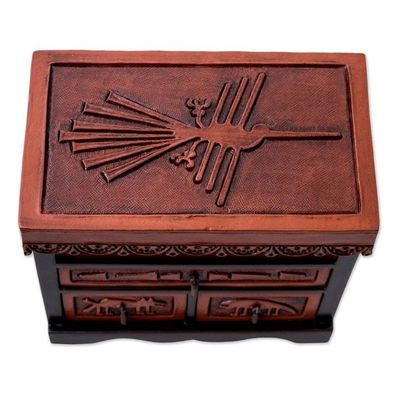 Alternate image for Hand Carved Wood Jewelry Box with Nazca Motif from Peru Nazca Chamber