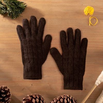 Alternate image for 100 Alpaca Cable Knit Gloves in Brown Shade from Peru Brown Braid