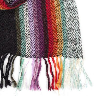 Alternate image for Colorful Striped Handwoven 100 Alpaca Scarf with Fringes Andean Skies