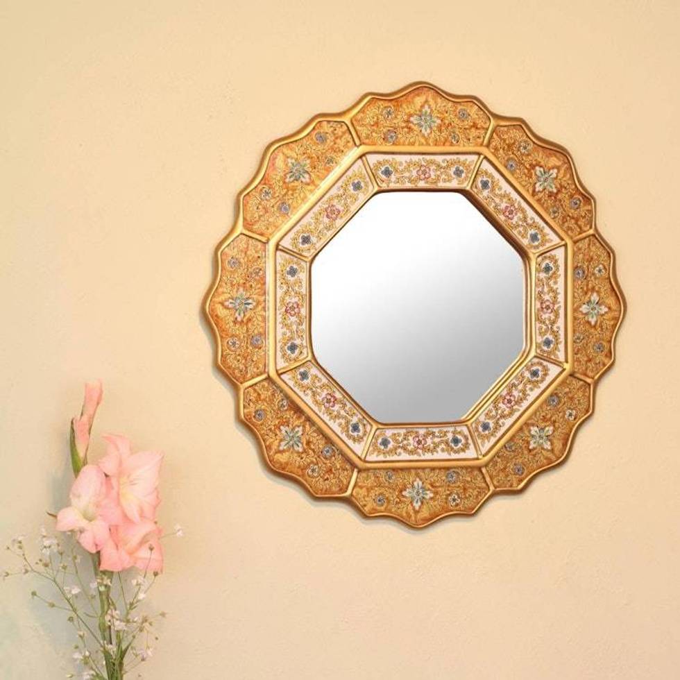 Collectible Reverse Painted Glass Handmade Mirror 'Golden Star'