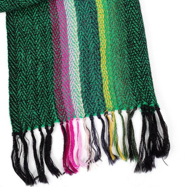 Alternate image for Green and Pink Striped Fringed Hand-Woven 100 Alpaca Scarf Andean Valleys