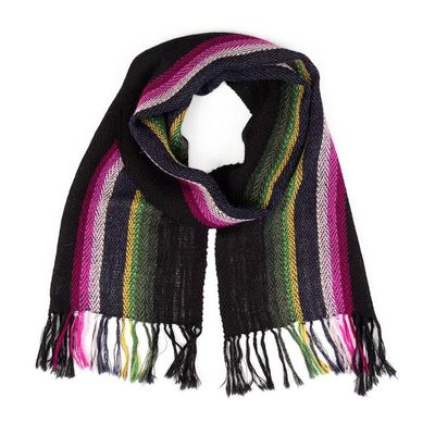 Alternate image for Hand-Loomed Fringed 100 Alpaca Scarf with Striped Pattern Andean Stalks