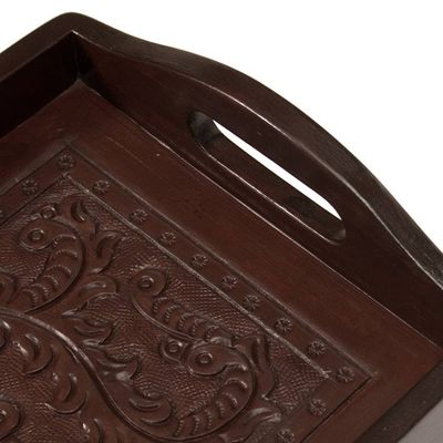 Alternate image for Handmade 2-Piece Embossed Leather and Mohena Wood Tray Set Traces of Epoque