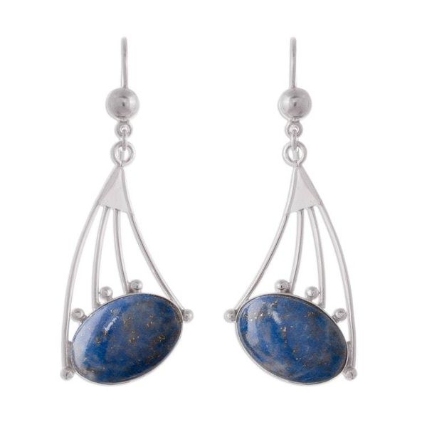 Alternate image for Modern Sterling Silver Dangle Lapis Lazuli Earrings Inca Comets