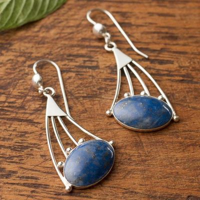 Alternate image for Modern Sterling Silver Dangle Lapis Lazuli Earrings Inca Comets