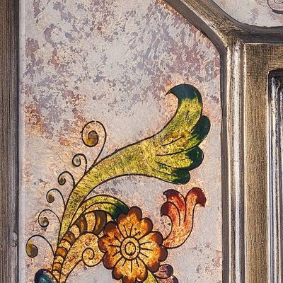 Alternate image for Reverse Painted Glass Rectangular Floral Wall Mirror Floral Medallions