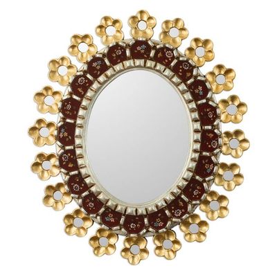 Alternate image for Floral Reverse-Painted Glass Wall Mirror from Peru Cajamarca Garland