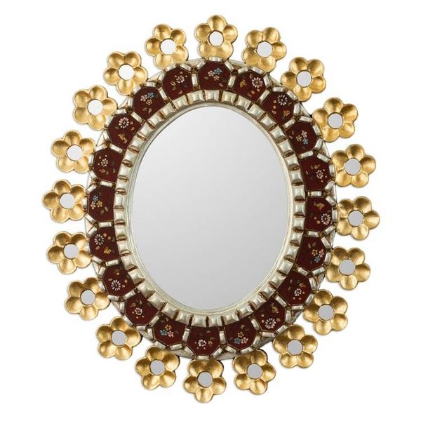 Alternate image for Floral Reverse-Painted Glass Wall Mirror from Peru Cajamarca Garland