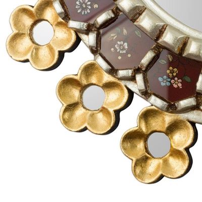 Alternate image for Floral Reverse-Painted Glass Wall Mirror from Peru Cajamarca Garland