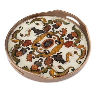 Alternate image for Reverse Painted Glass Tray with Elegant Floral Motifs Floral Heaven
