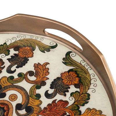 Alternate image for Reverse Painted Glass Tray with Elegant Floral Motifs Floral Heaven
