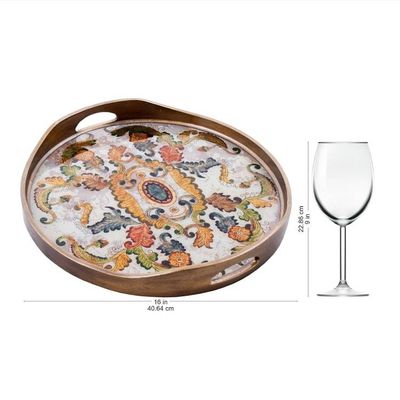 Alternate image for Reverse Painted Glass Tray with Elegant Floral Motifs Floral Heaven