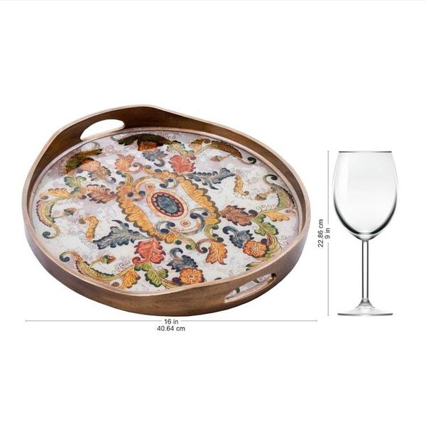Alternate image for Reverse Painted Glass Tray with Elegant Floral Motifs Floral Heaven