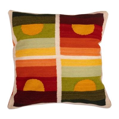 Primary image for 100 Wool Cushion Cover with Four Solar-Themed Panels Sunrise Sunset