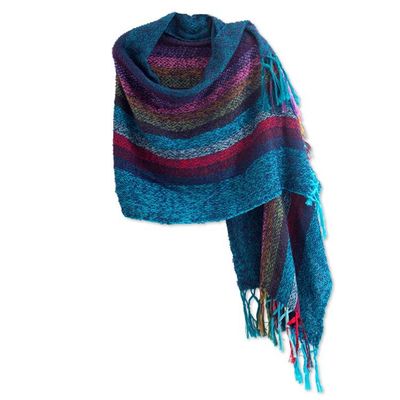 Alternate image for Artisan-Made Striped Soft Alpaca Blend Shawl Woven in Peru The Tides