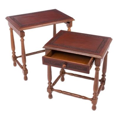 Alternate image for Traditional Wood Nested Tables Pair Classic Duo