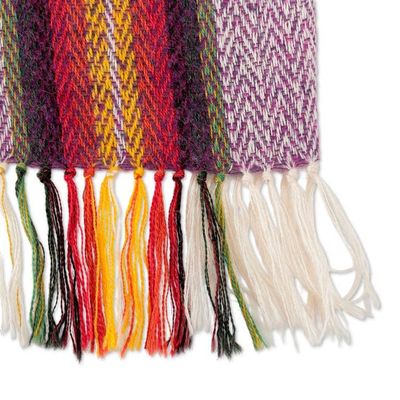 Alternate image for Handmade Chevron-Patterned 100 Alpaca Scarf with Stripes Plum Chant