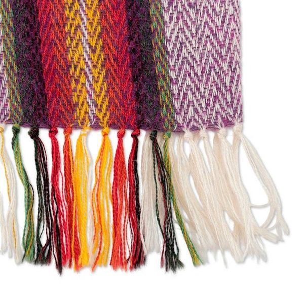 Alternate image for Handmade Chevron-Patterned 100 Alpaca Scarf with Stripes Plum Chant