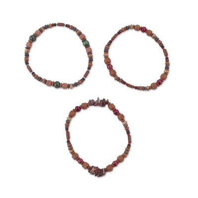 Alternate image for Three Jasper Sterling Silver and Ceramic Beaded Bracelets Stalwart