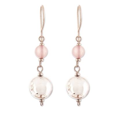 Alternate image for Polished Sterling Silver and Rose Quartz Dangle Earrings Loving Moonlight