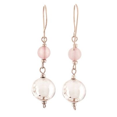 Alternate image for Polished Sterling Silver and Rose Quartz Dangle Earrings Loving Moonlight