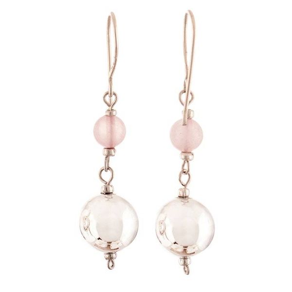 Alternate image for Polished Sterling Silver and Rose Quartz Dangle Earrings Loving Moonlight