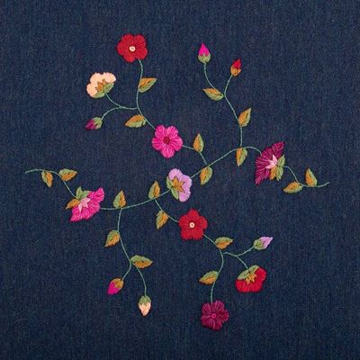 Alternate image for Floral Embroidered Midnight Blue Alpaca Blend Fringed Shawl Midnight Flora