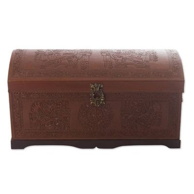Alternate image for Unique Traditional Tooled Leather Covered Wood Chest Sun and Sky