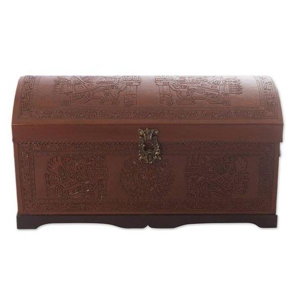 Alternate image for Unique Traditional Tooled Leather Covered Wood Chest Sun and Sky