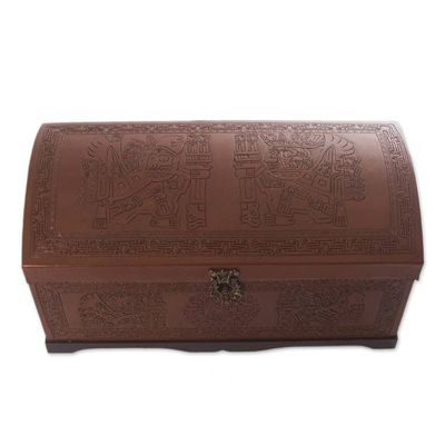 Alternate image for Unique Traditional Tooled Leather Covered Wood Chest Sun and Sky