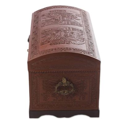 Alternate image for Unique Traditional Tooled Leather Covered Wood Chest Sun and Sky