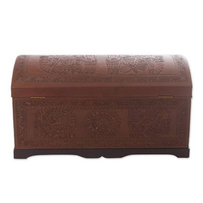 Alternate image for Unique Traditional Tooled Leather Covered Wood Chest Sun and Sky