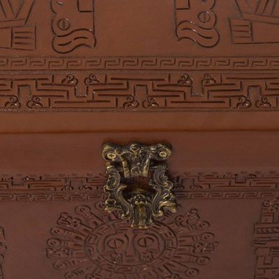 Alternate image for Unique Traditional Tooled Leather Covered Wood Chest Sun and Sky