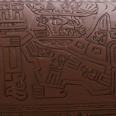 Alternate image for Unique Traditional Tooled Leather Covered Wood Chest Sun and Sky