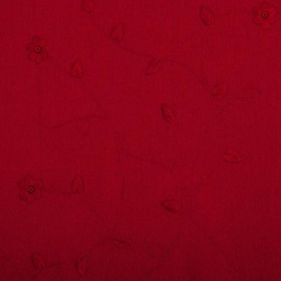 Alternate image for Fringed Crimson Alpaca Blend Shawl with Floral Embroidery Blooming Crimson
