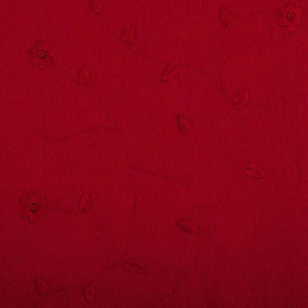 Alternate image for Fringed Crimson Alpaca Blend Shawl with Floral Embroidery Blooming Crimson
