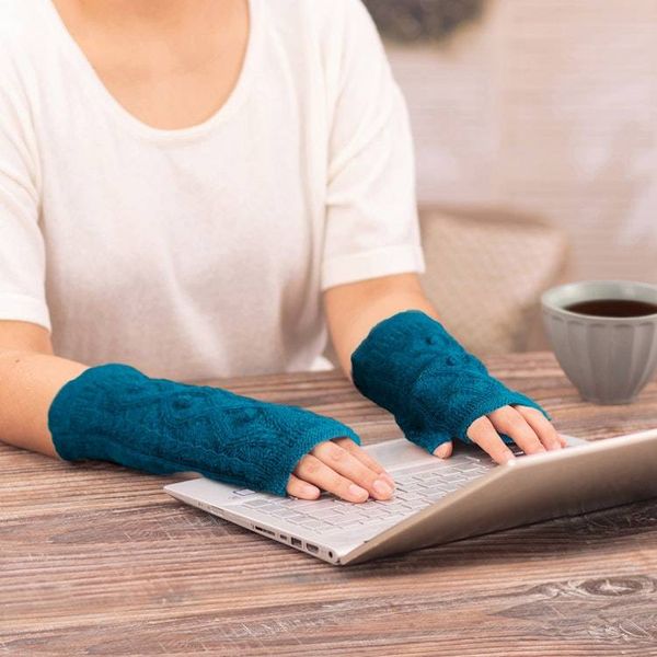 Alternate image for 100 Alpaca Reversible Fingerless Mittens in Peacock Hues Peacock Glam