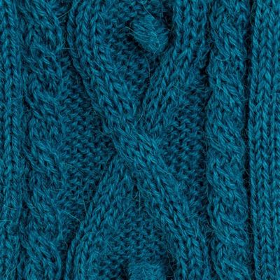 Alternate image for 100 Alpaca Reversible Fingerless Mittens in Peacock Hues Peacock Glam