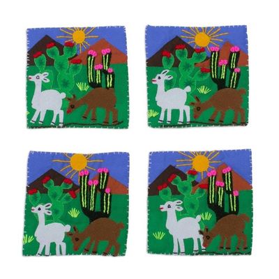 Alternate image for Animal-Themed Cotton Blend Arpillera Coasters Set of 4 Andean Life
