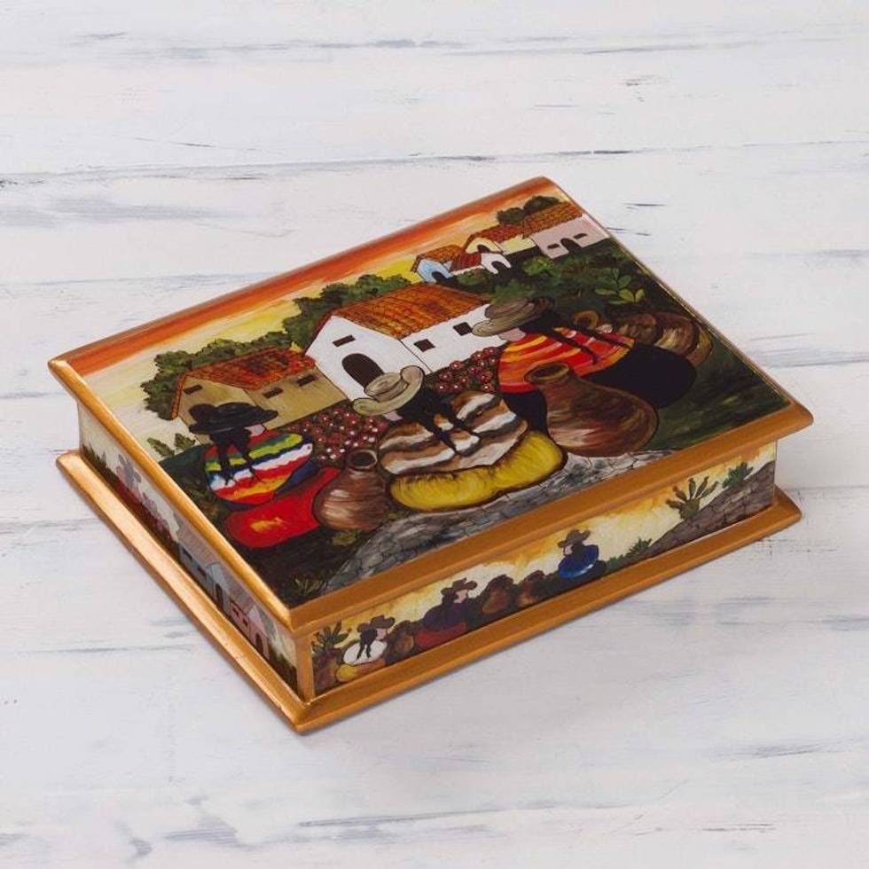 Hand Made Reverse Painted Glass Jewelry Box 'Friends Among the Flowers'