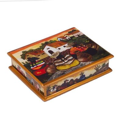 Alternate image for Hand Made Reverse Painted Glass Jewelry Box Friends Among the Flowers